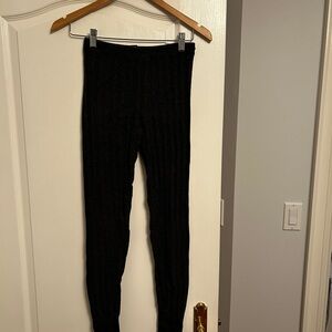 Dark Grey Ribbed Knit Leggings